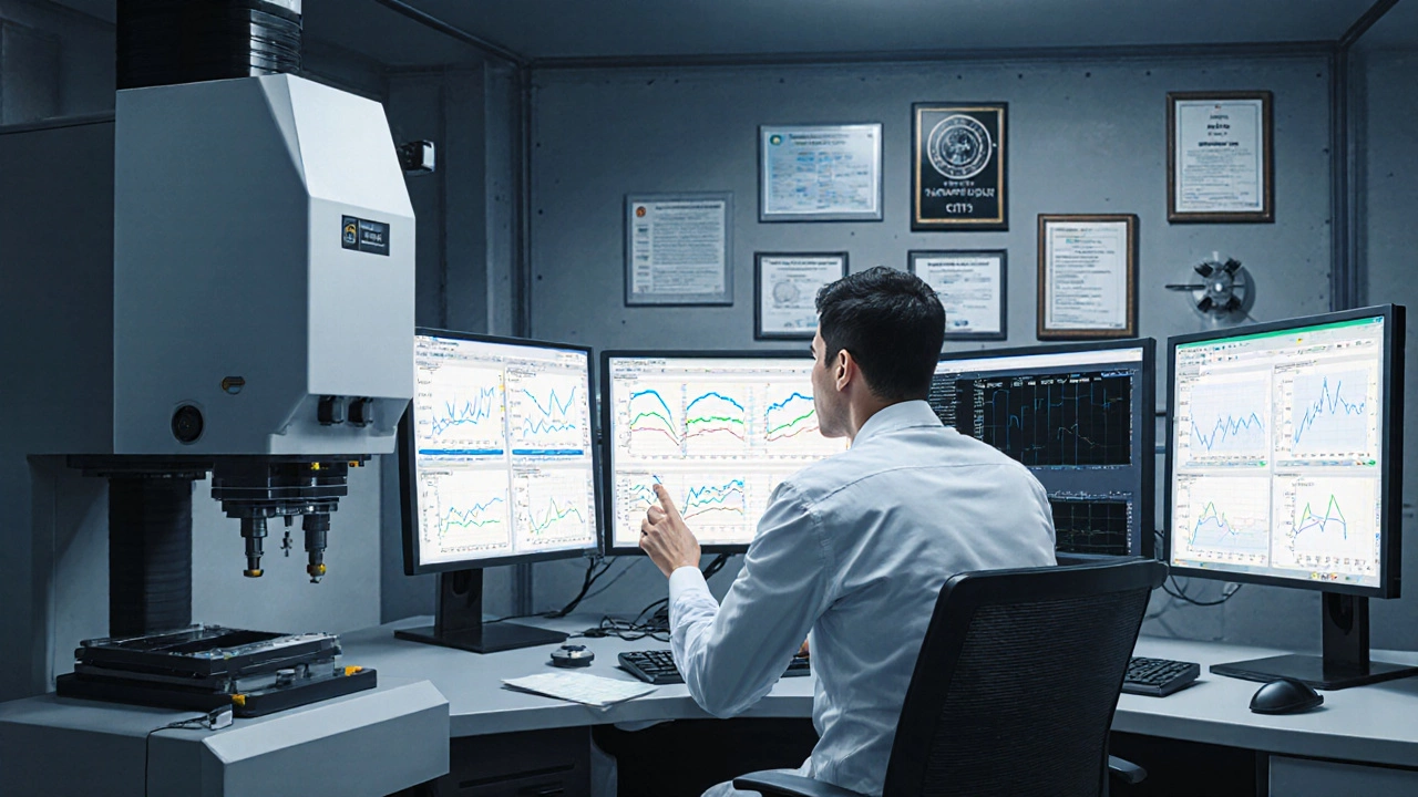 Анализ данных качества на мониторах с диаграммами контроля процесса и измерительными приборами.