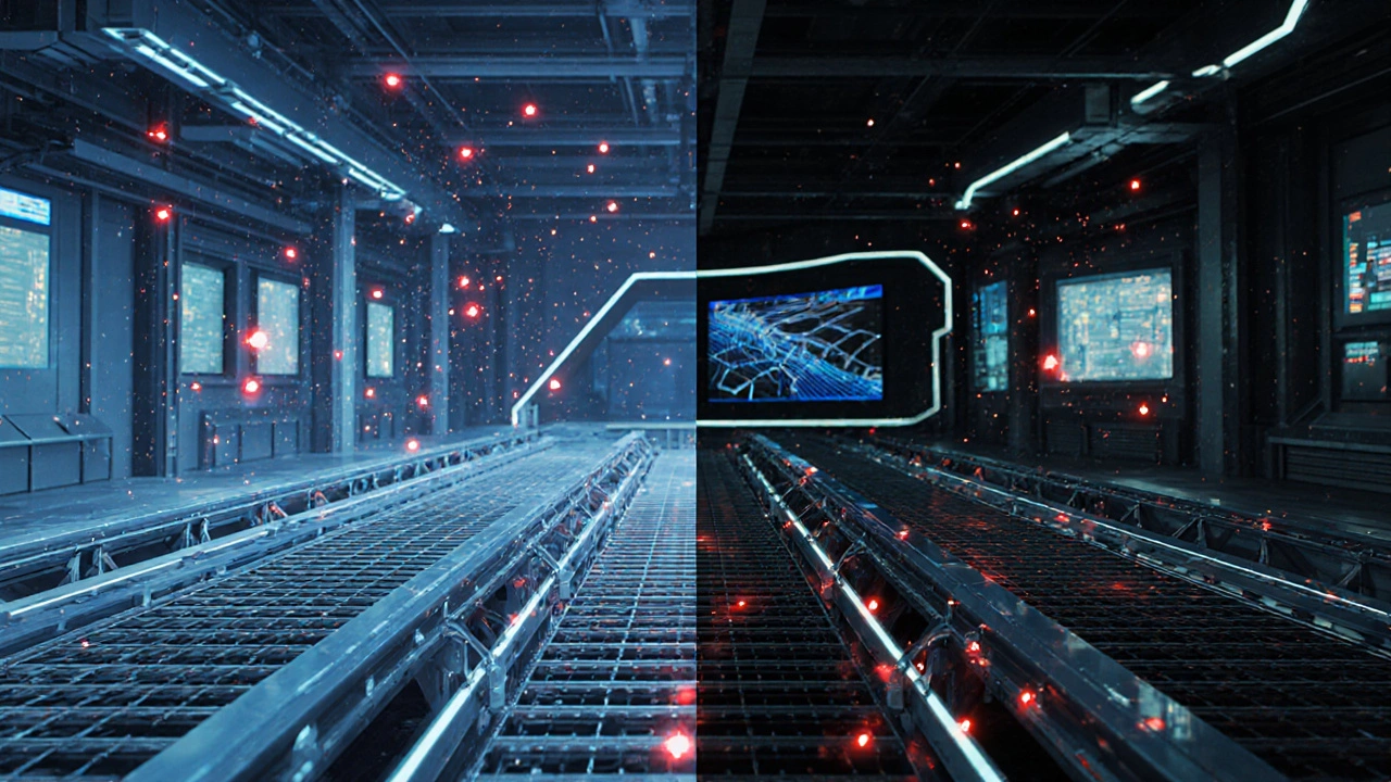 Цифровой двойник завода: физическое производство и его виртуальная копия в реальном времени с синхронными сигналами.