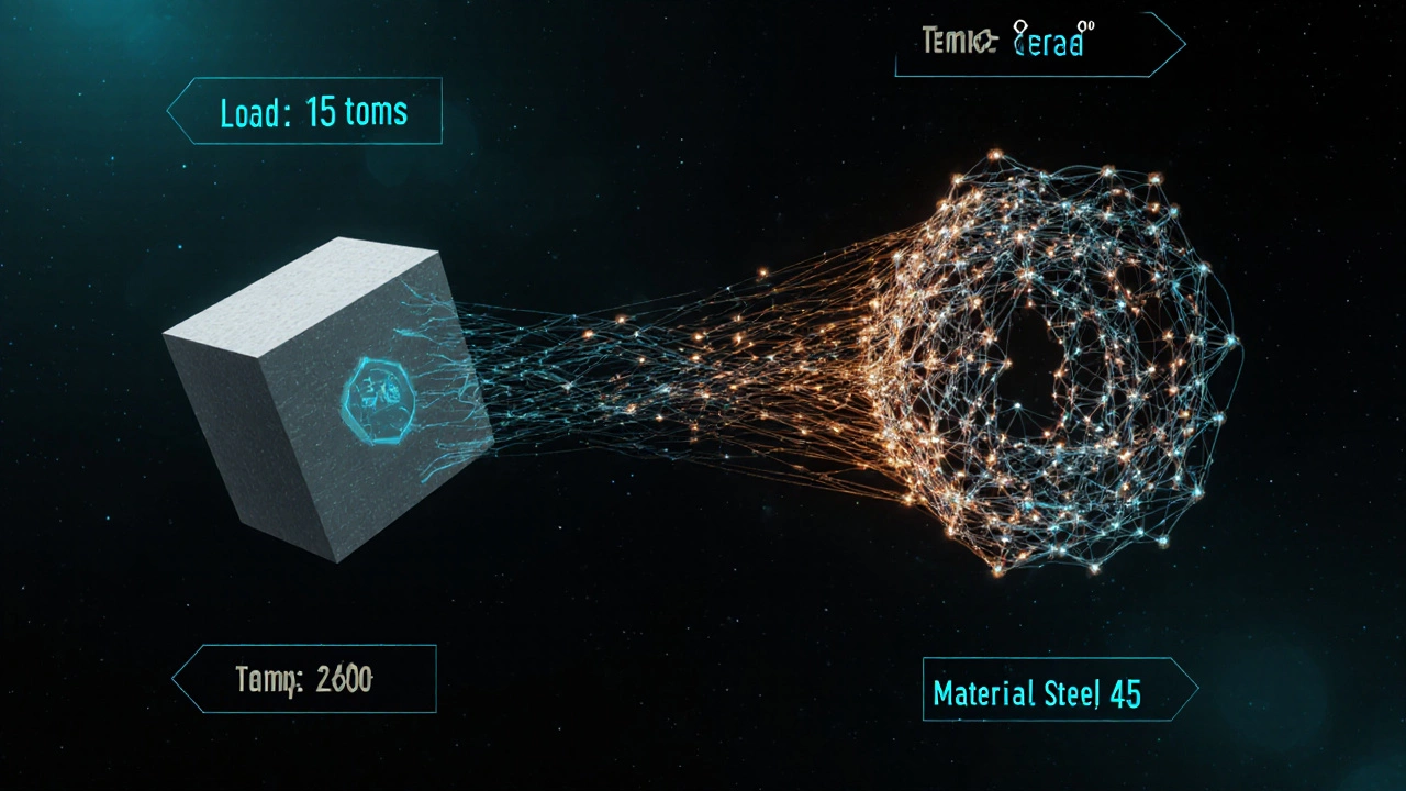Механическая деталь превращается из массивного блока в легкую решетчатую структуру под воздействием алгоритмов генеративного дизайна.