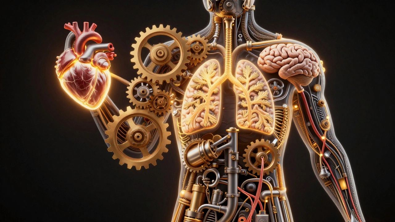 Схематичное изображение промышленности как человеческого тела с взаимосвязанными системами.