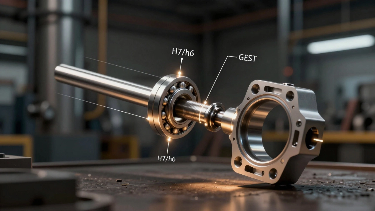 Абстрактное изображение сборки деталей с подсветкой правильных посадок H7/h6 и допусков ГОСТ.