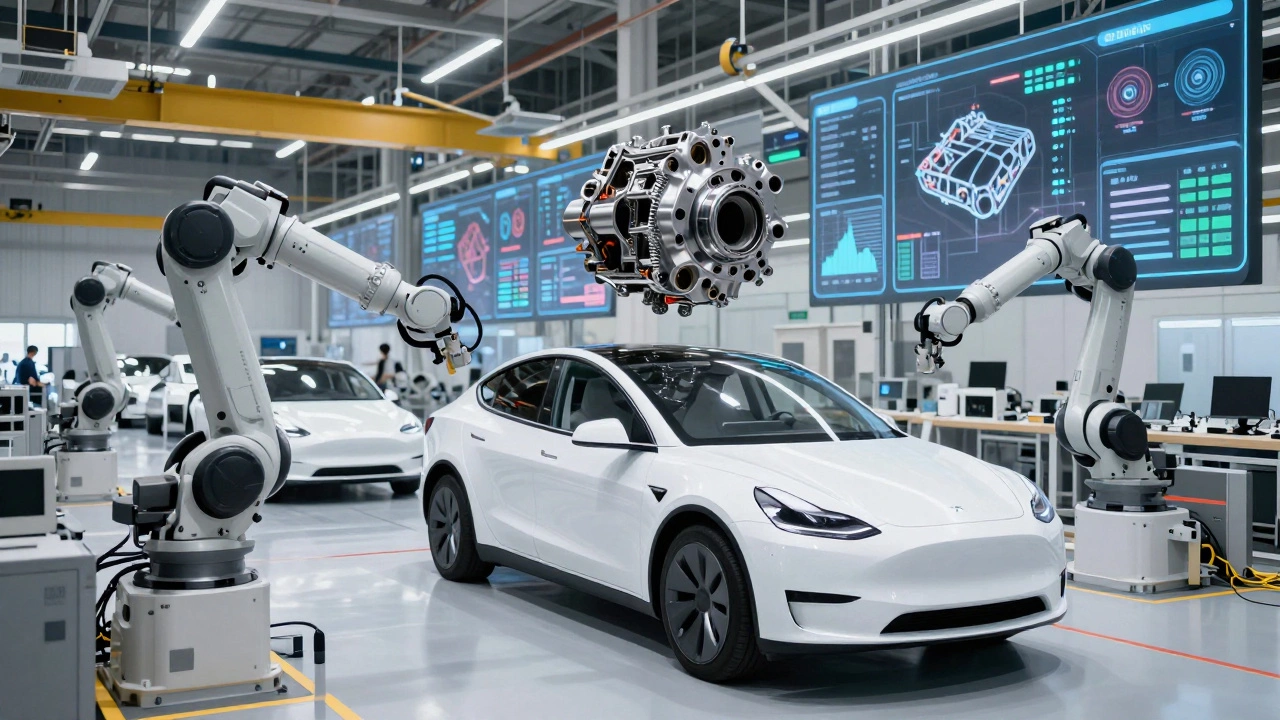 Автономная линия Tesla в США, где роботы собирают электромобиль без участия человека.