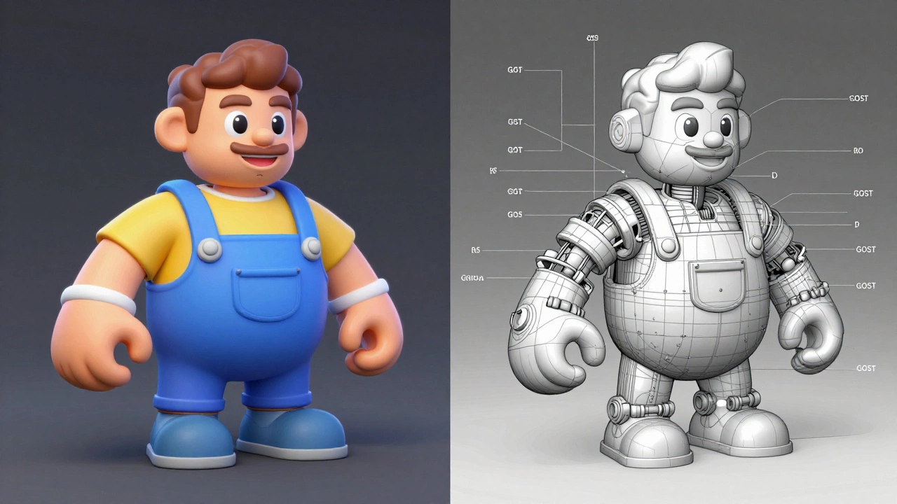 Сравнение: слева — художественная 3D-модель для кино, справа — точная инженерная модель с допусками и стандартами ГОСТ.