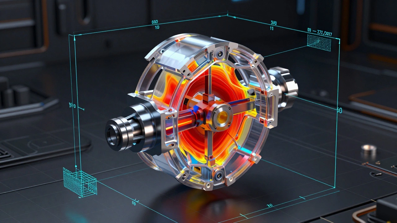3D-модель детали с тепловым анализом напряжений в CAD-системе