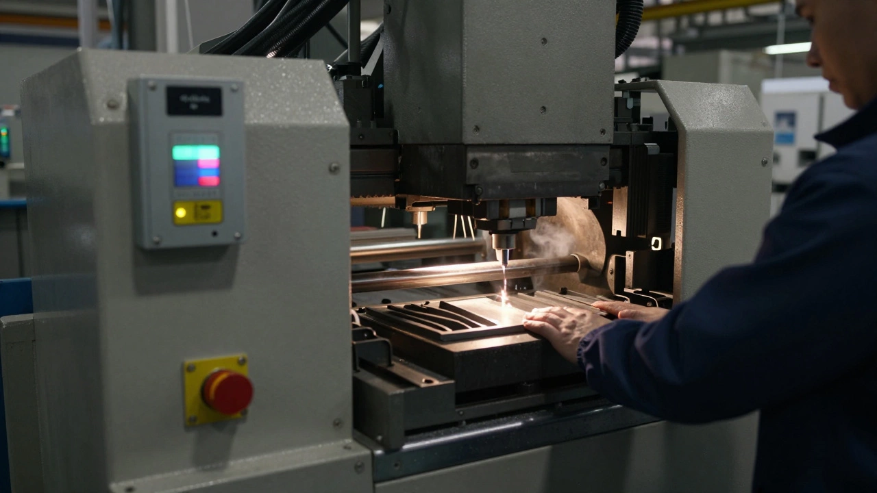 Автоматическая система безопасности останавливает пресс при приближении руки рабочего.