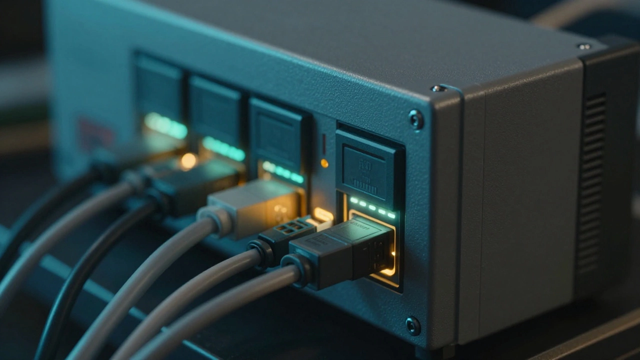 Крупный план датчиков и кабелей системы управления производством