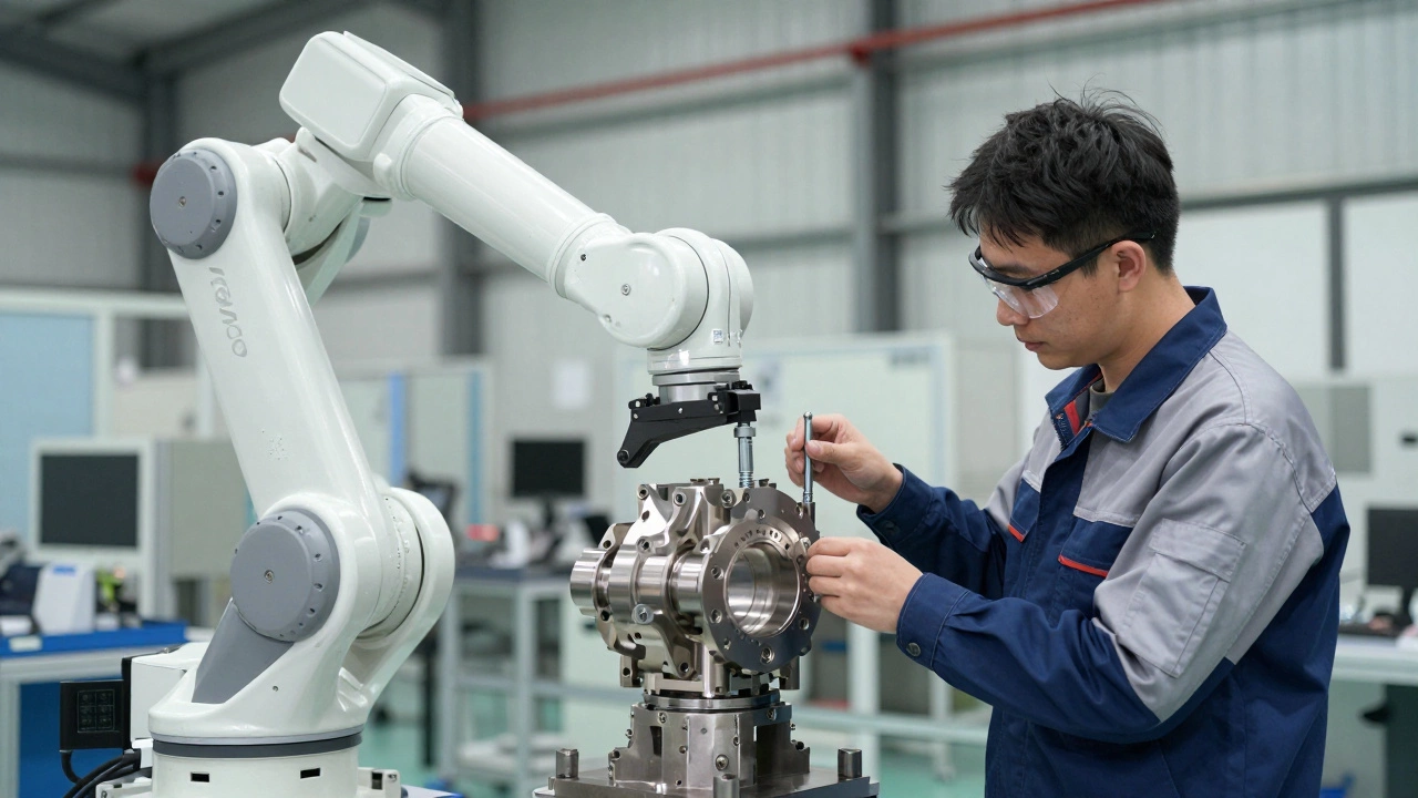 Человек и коллаборативный робот совместно собирают сложную деталь