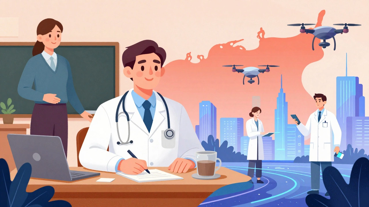 Концептуальное изображение врачей, учителей и профессий будущего