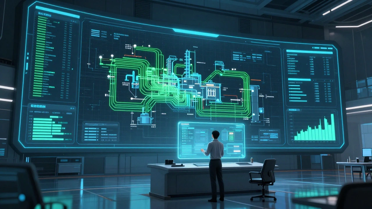Оператор в центре управления с интерфейсом SCADA